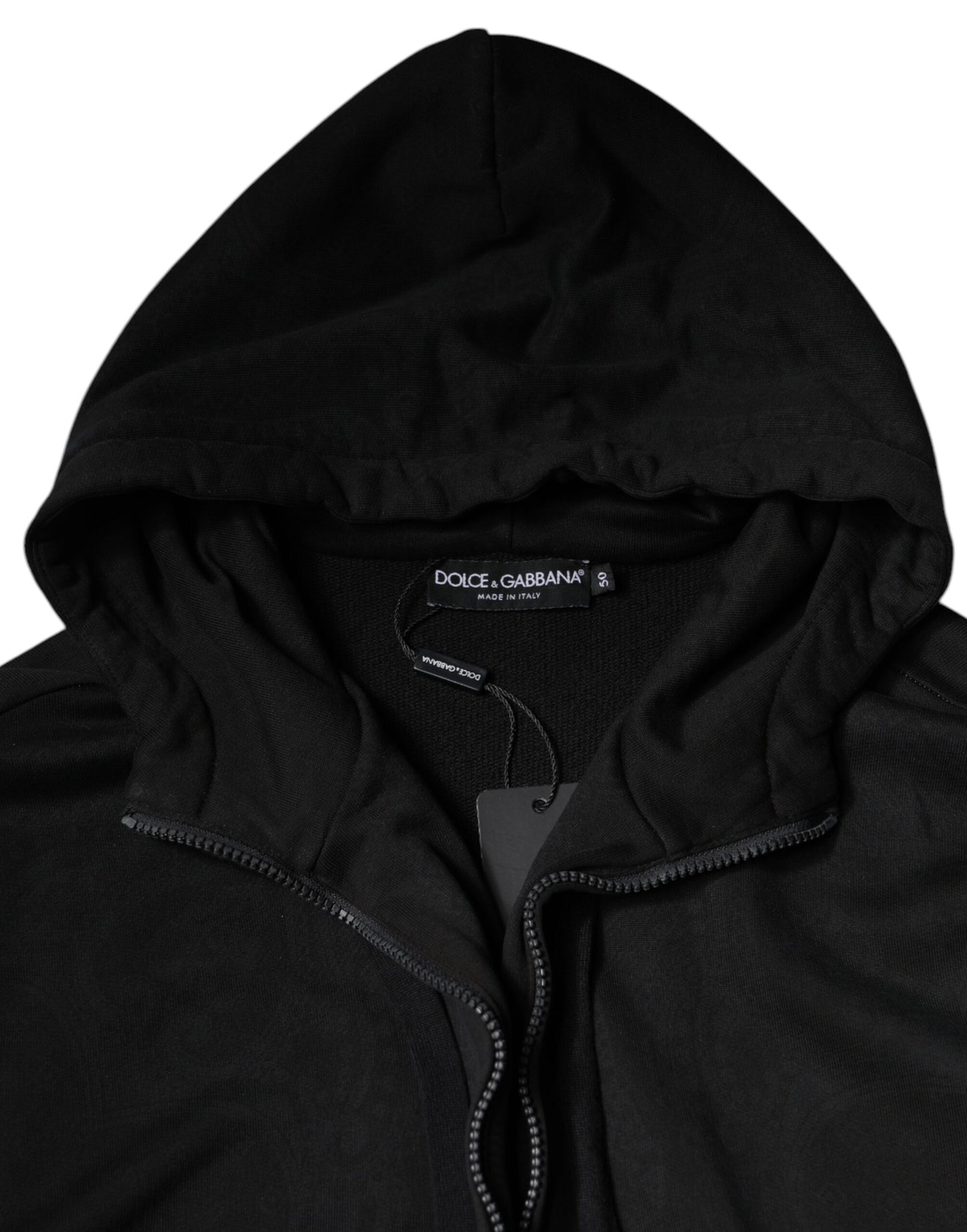 Dolce & Gabbana Black Cotton Full Zip Hooded Bomber Jacket by Dolce & Gabbana