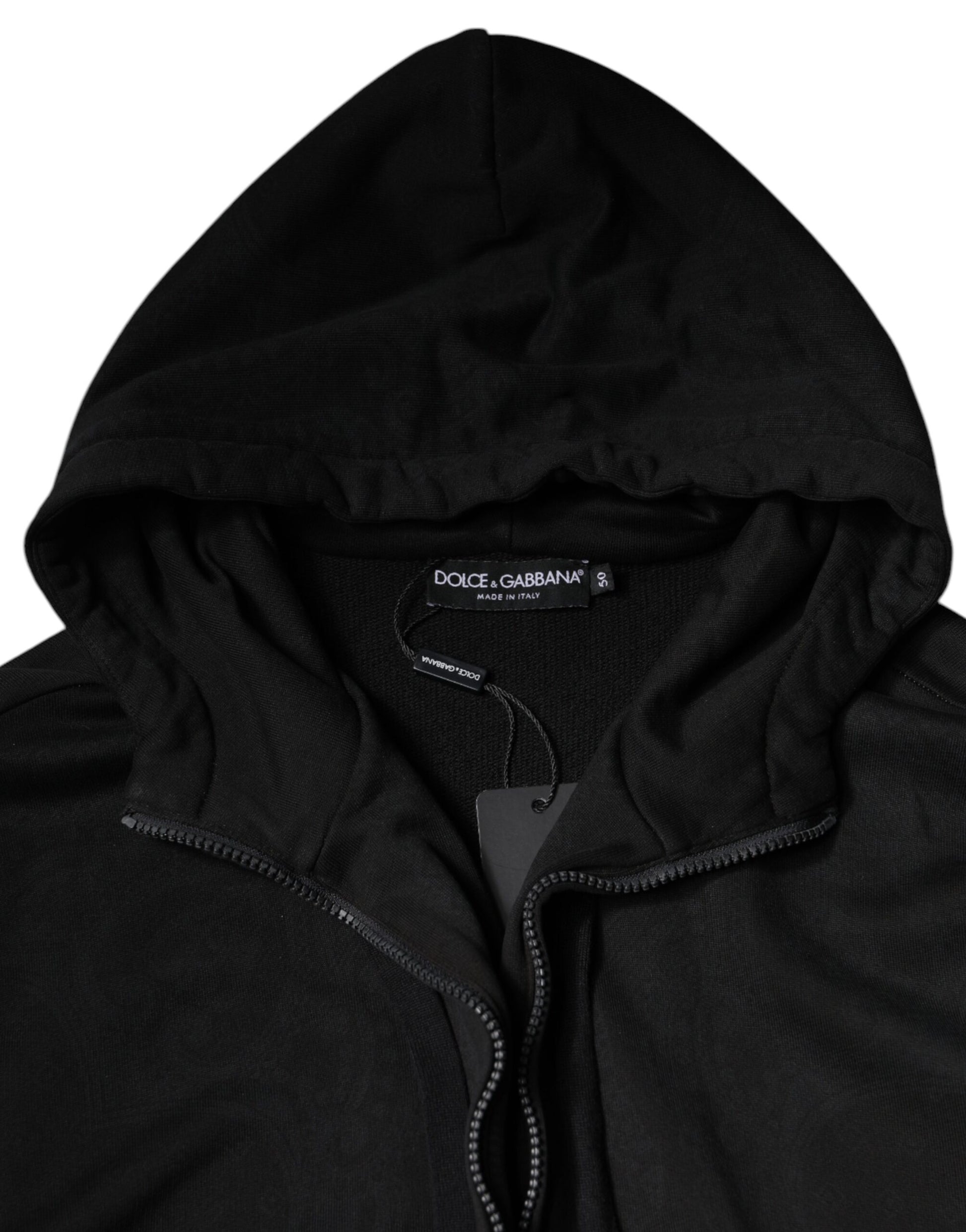 Dolce & Gabbana Black Cotton Full Zip Hooded Bomber Jacket by Dolce & Gabbana