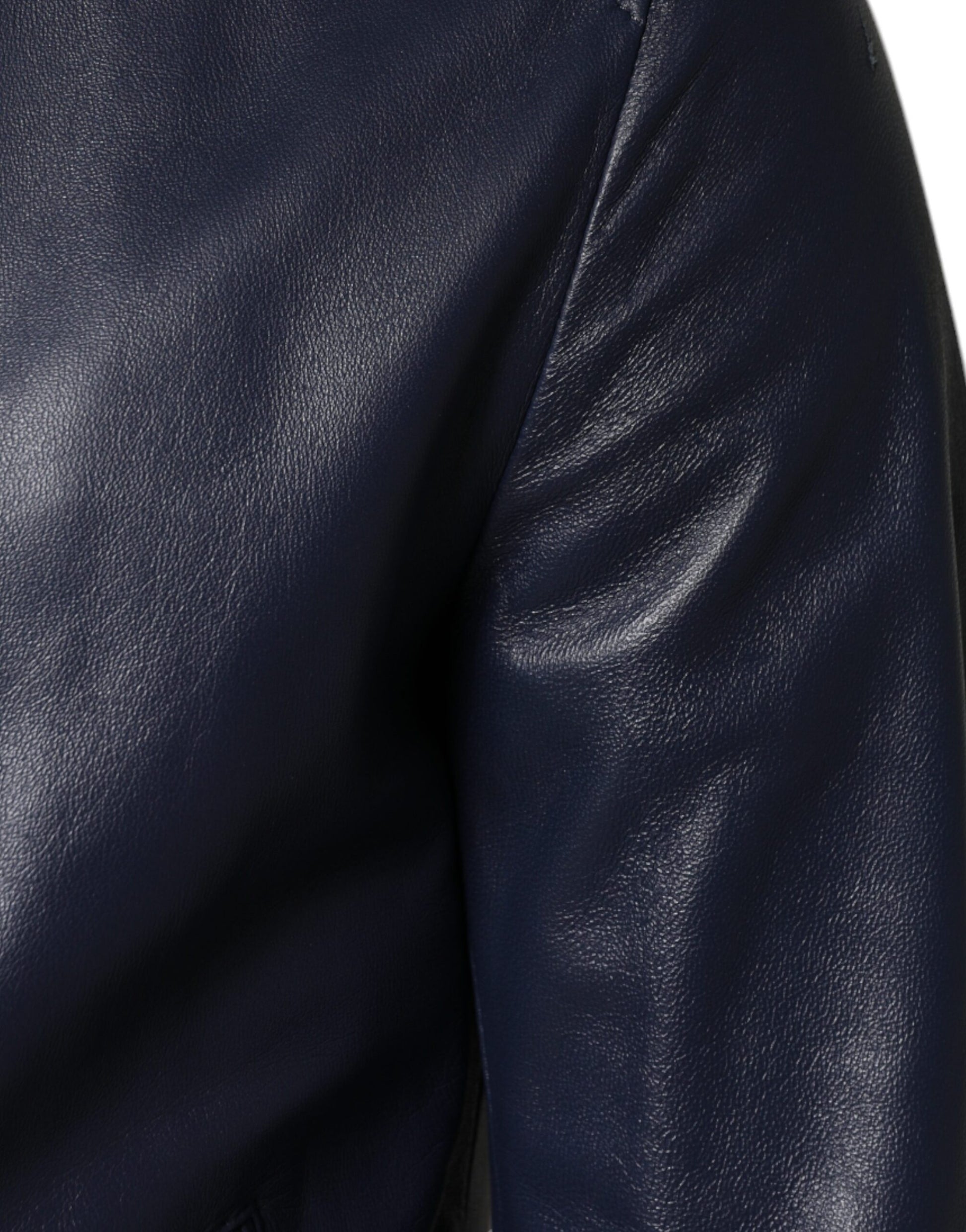 Dolce & Gabbana Blue Leather Full Zip Hooded Bomber Jacket by Dolce & Gabbana