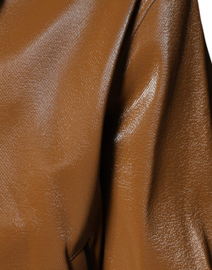 Dolce & Gabbana Brown Leather Full Zip Men Bomber Jacket by Dolce & Gabbana