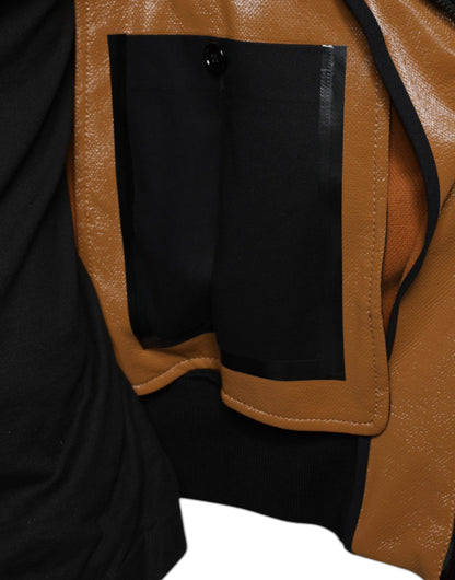 Dolce & Gabbana Brown Leather Full Zip Men Bomber Jacket by Dolce & Gabbana