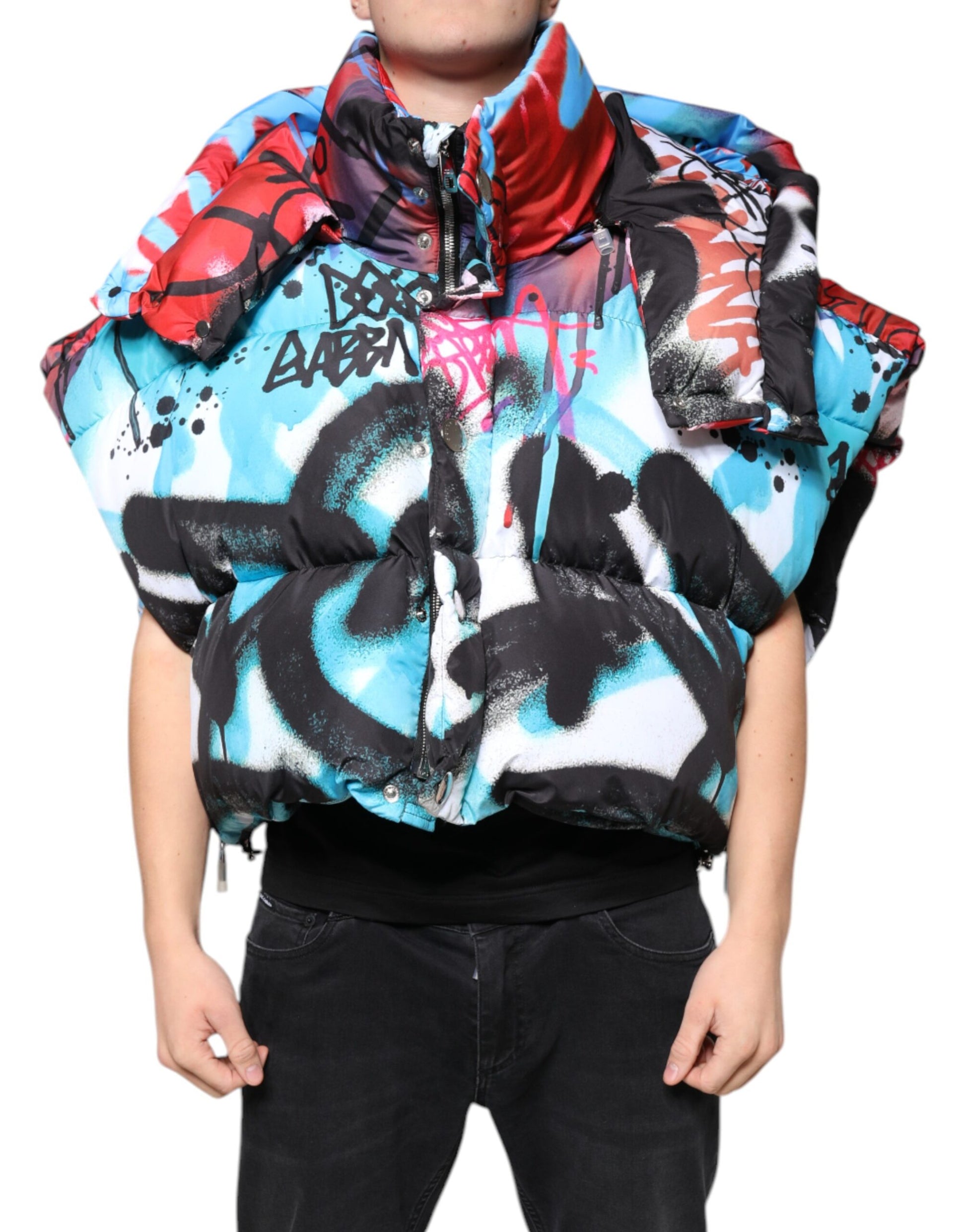 Dolce & Gabbana Multicolor Graffiti Hooded Windbreaker Jacket by Dolce & Gabbana