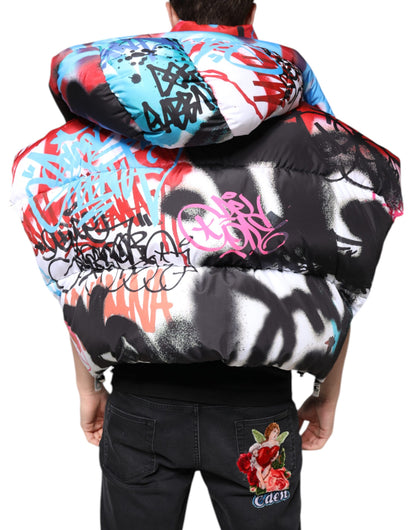 Dolce & Gabbana Multicolor Graffiti Hooded Windbreaker Jacket by Dolce & Gabbana