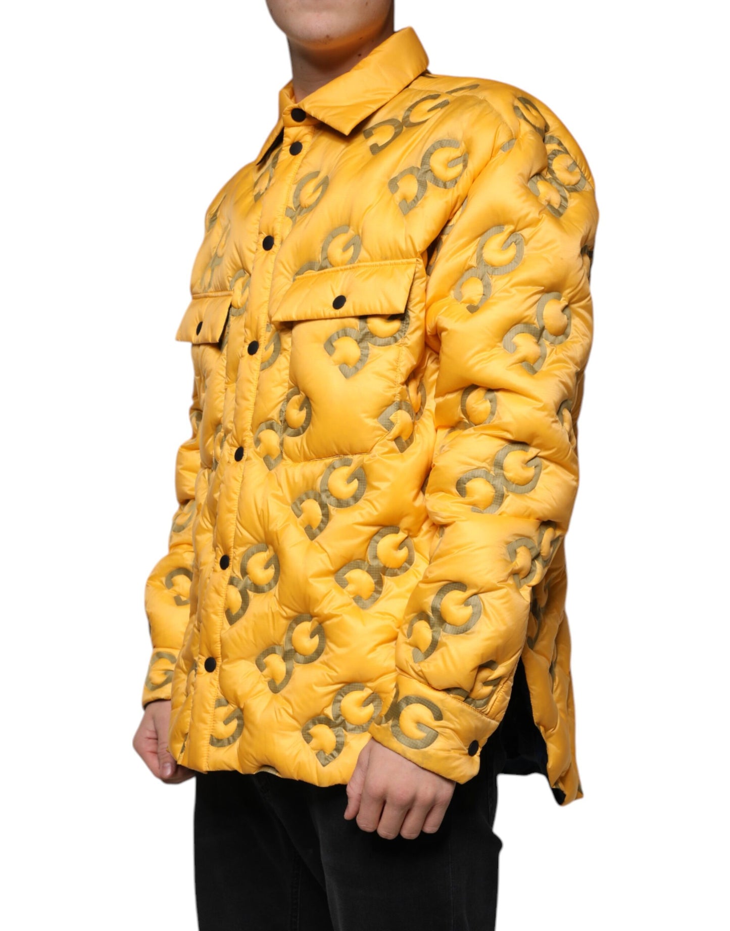 Dolce & Gabbana Yellow Logo Padded Buttoned Blouson Jacket by Dolce & Gabbana