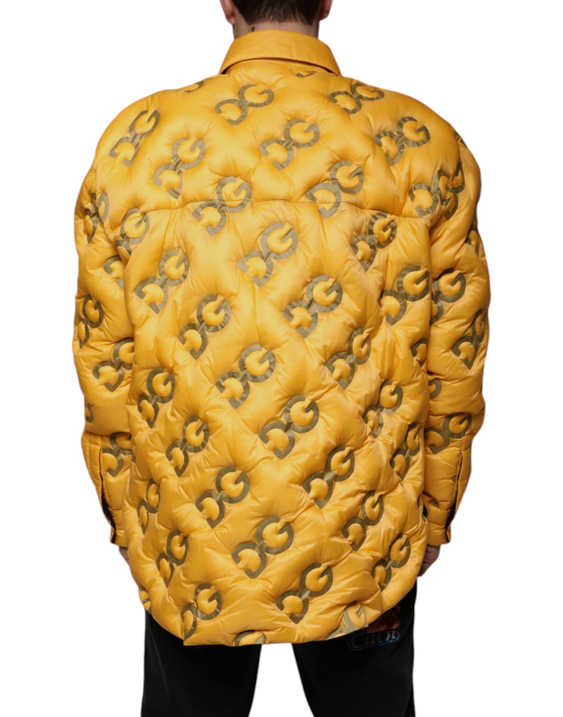 Dolce & Gabbana Yellow Logo Padded Buttoned Blouson Jacket by Dolce & Gabbana