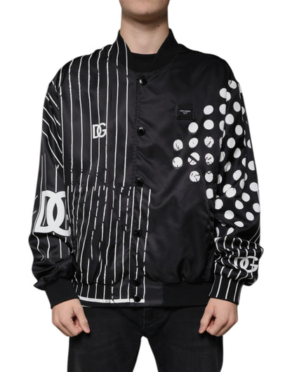 Dolce & Gabbana Black Polka Dot Stripe Nylon Bomber Jacket by Dolce & Gabbana