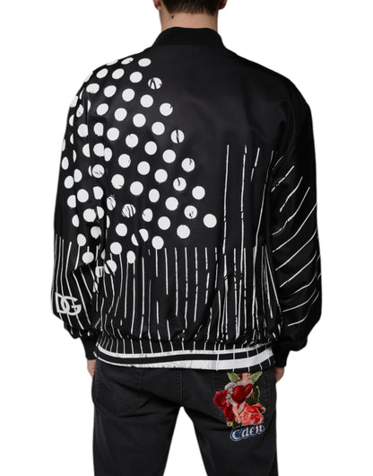 Dolce & Gabbana Black Polka Dot Stripe Nylon Bomber Jacket by Dolce & Gabbana