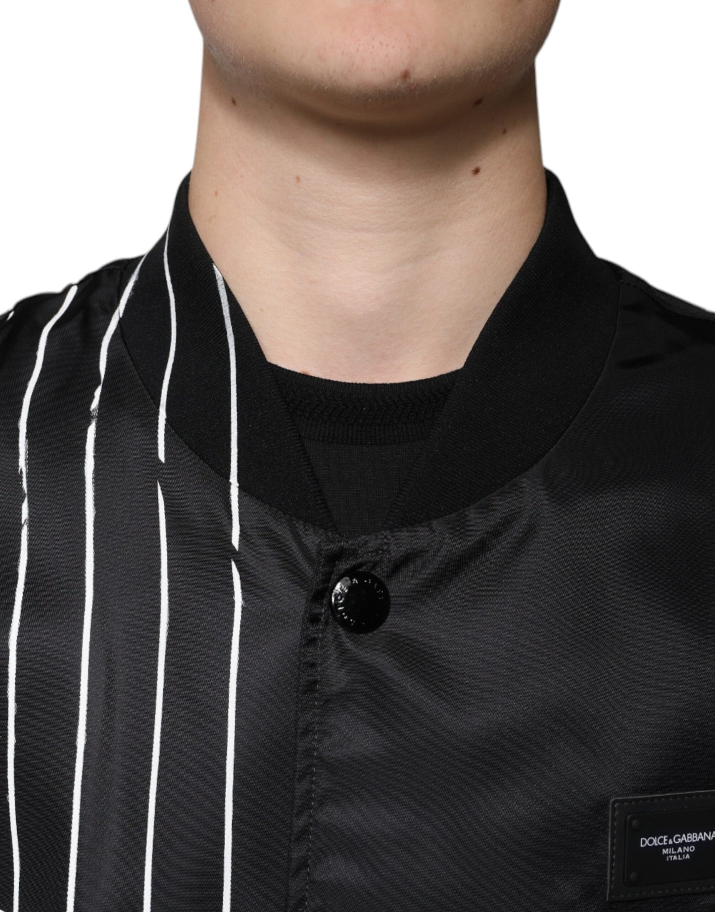 Dolce & Gabbana Black Polka Dot Stripe Nylon Bomber Jacket by Dolce & Gabbana
