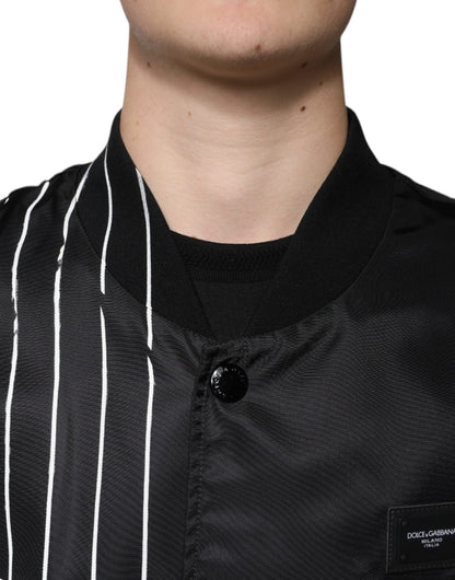 Dolce & Gabbana Black Polka Dot Stripe Nylon Bomber Jacket by Dolce & Gabbana