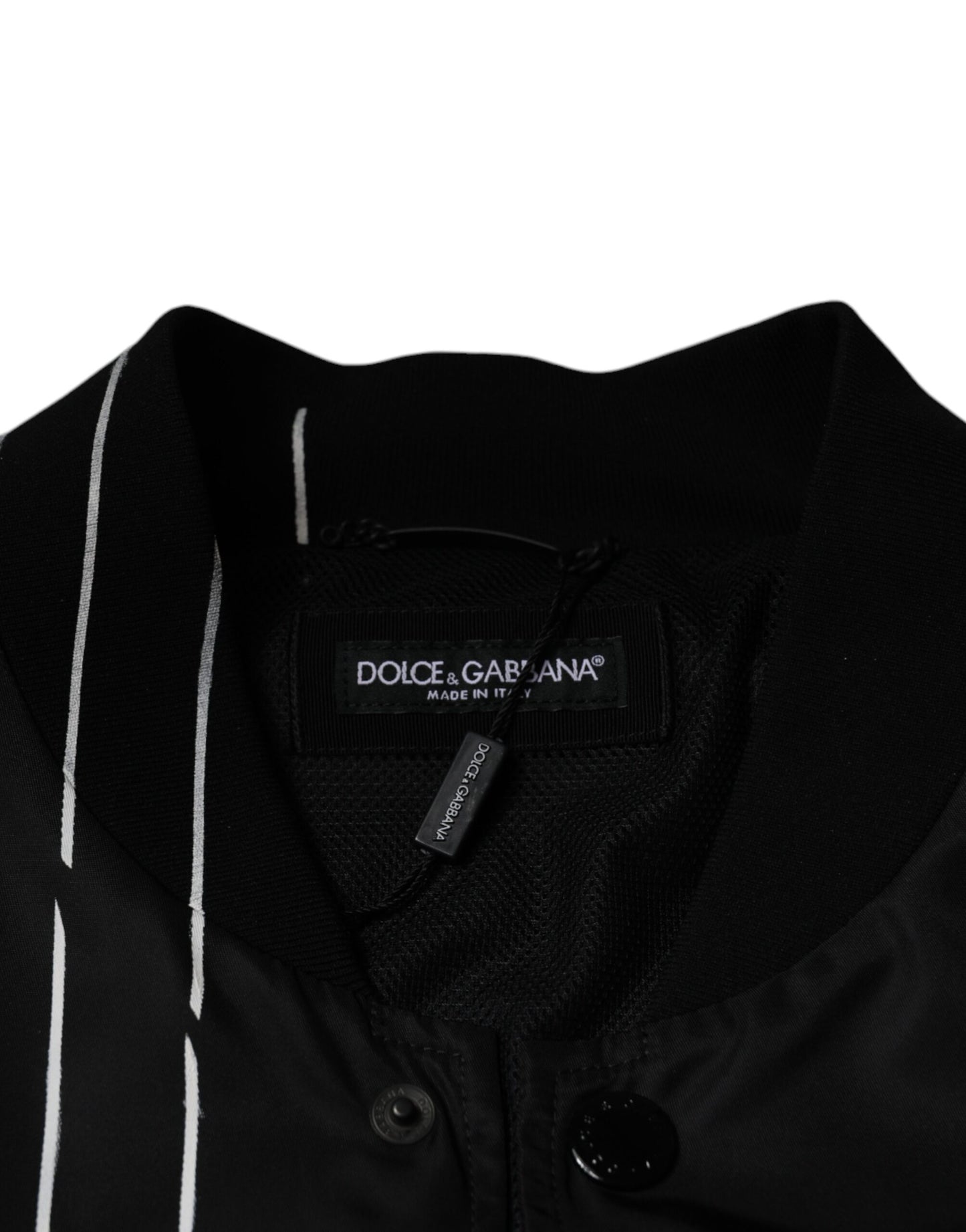 Dolce & Gabbana Black Polka Dot Stripe Nylon Bomber Jacket by Dolce & Gabbana