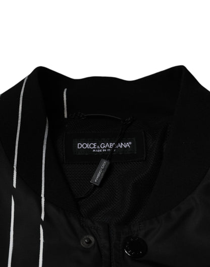 Dolce & Gabbana Black Polka Dot Stripe Nylon Bomber Jacket by Dolce & Gabbana
