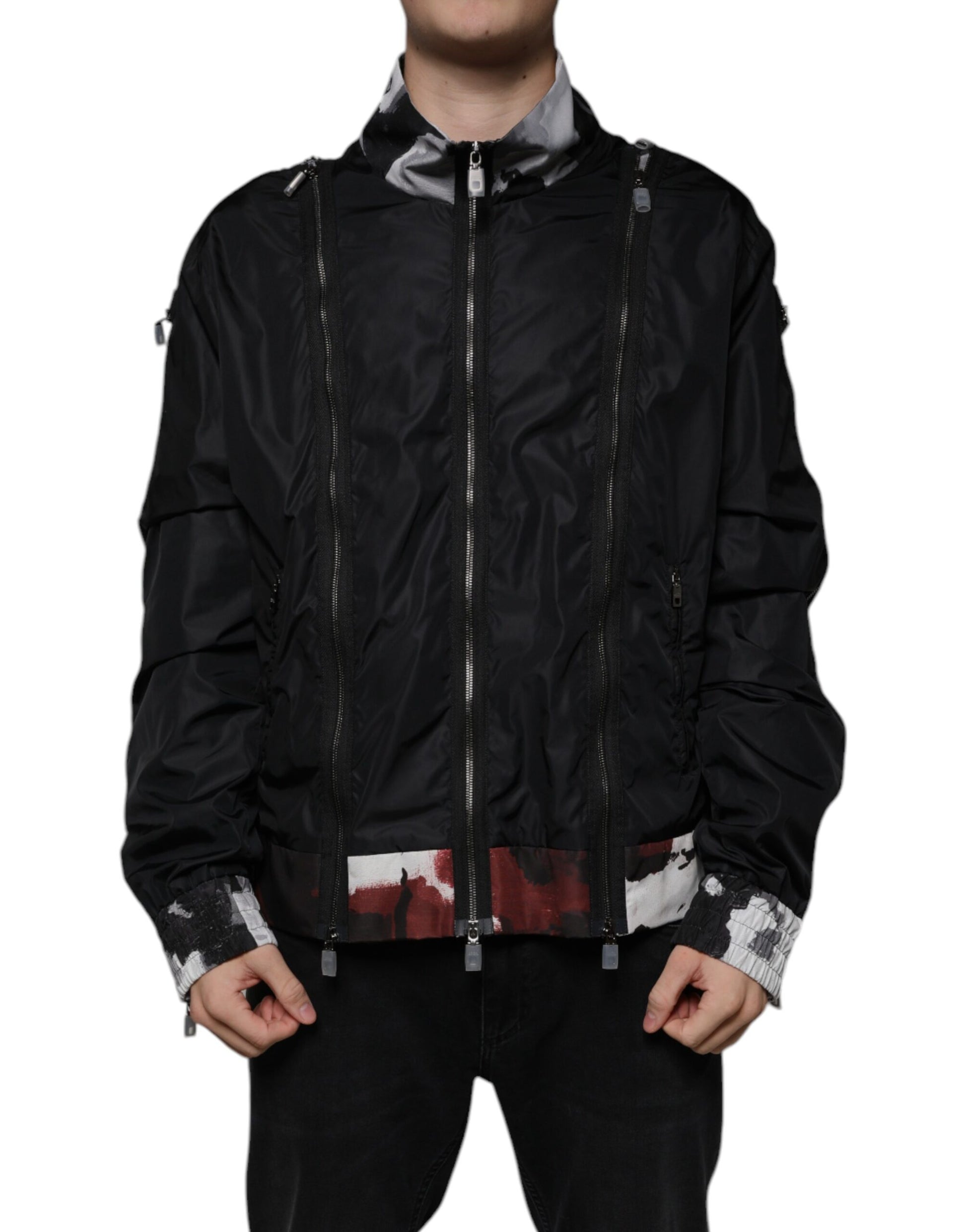 Dolce & Gabbana Black Nylon Full Zip Men Bomber Jacket by Dolce & Gabbana
