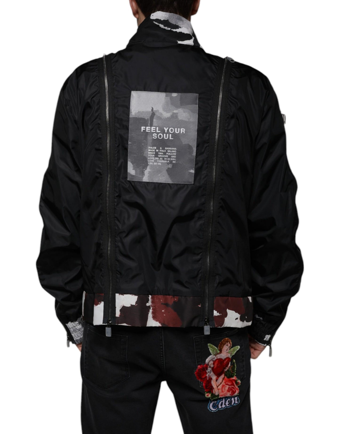Dolce & Gabbana Black Nylon Full Zip Men Bomber Jacket by Dolce & Gabbana