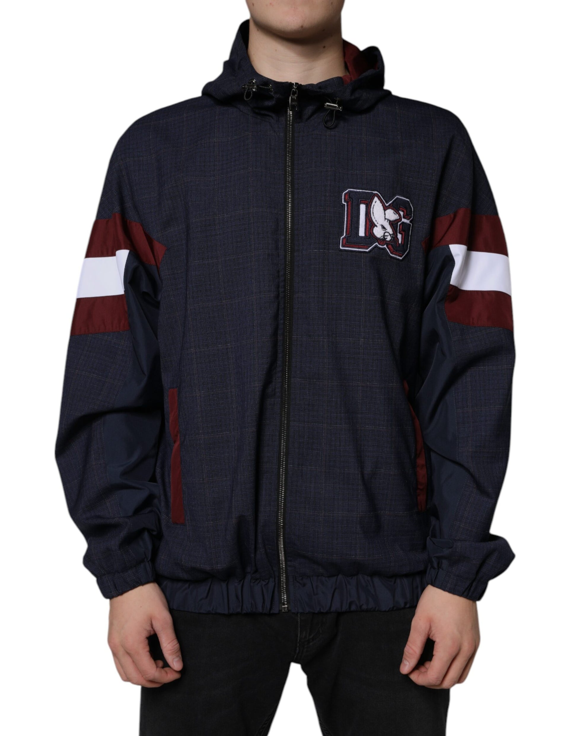 Dolce & Gabbana Blue Logo Full Zip Hooded Men Bomber Jacket by Dolce & Gabbana