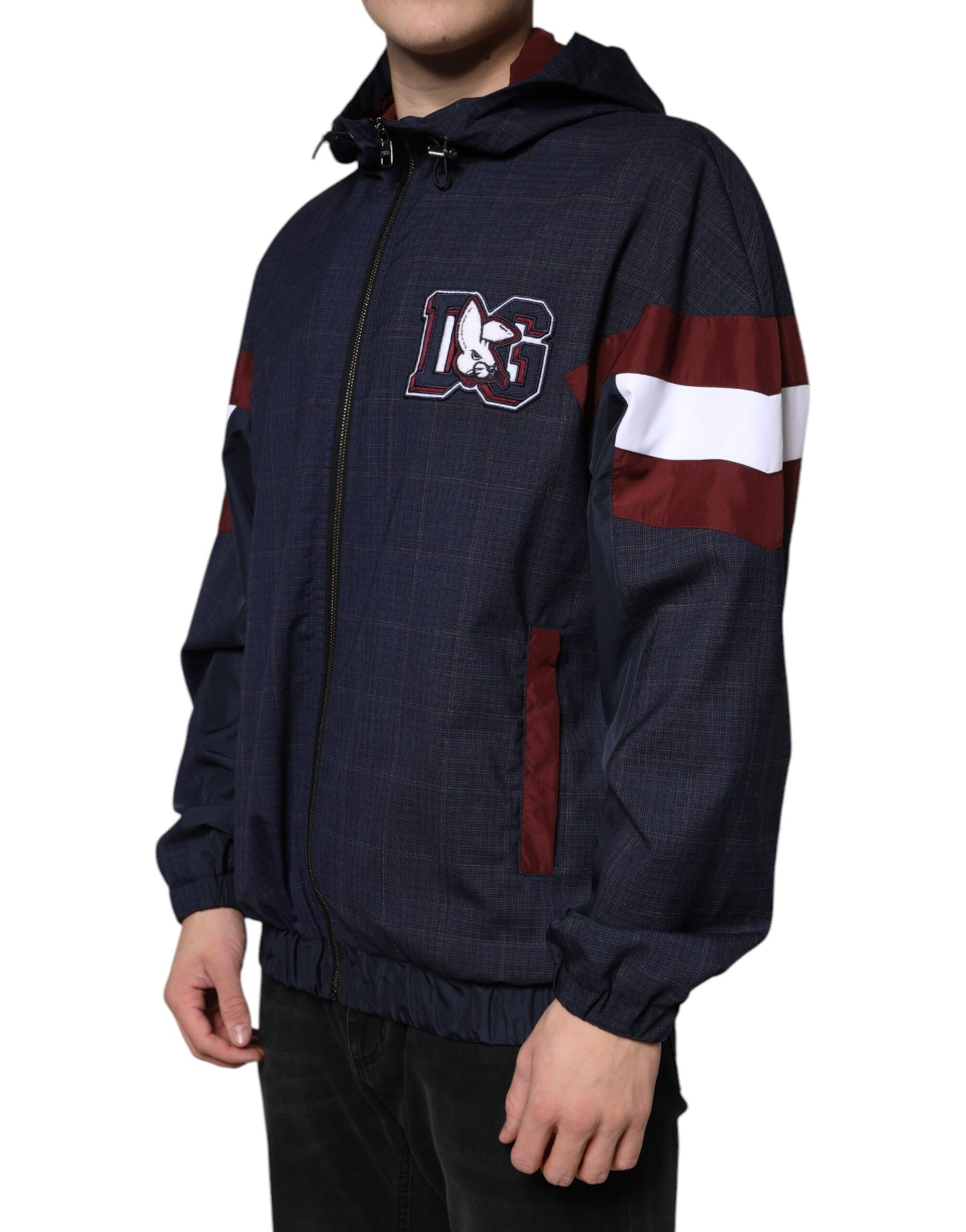 Dolce & Gabbana Blue Logo Full Zip Hooded Men Bomber Jacket by Dolce & Gabbana