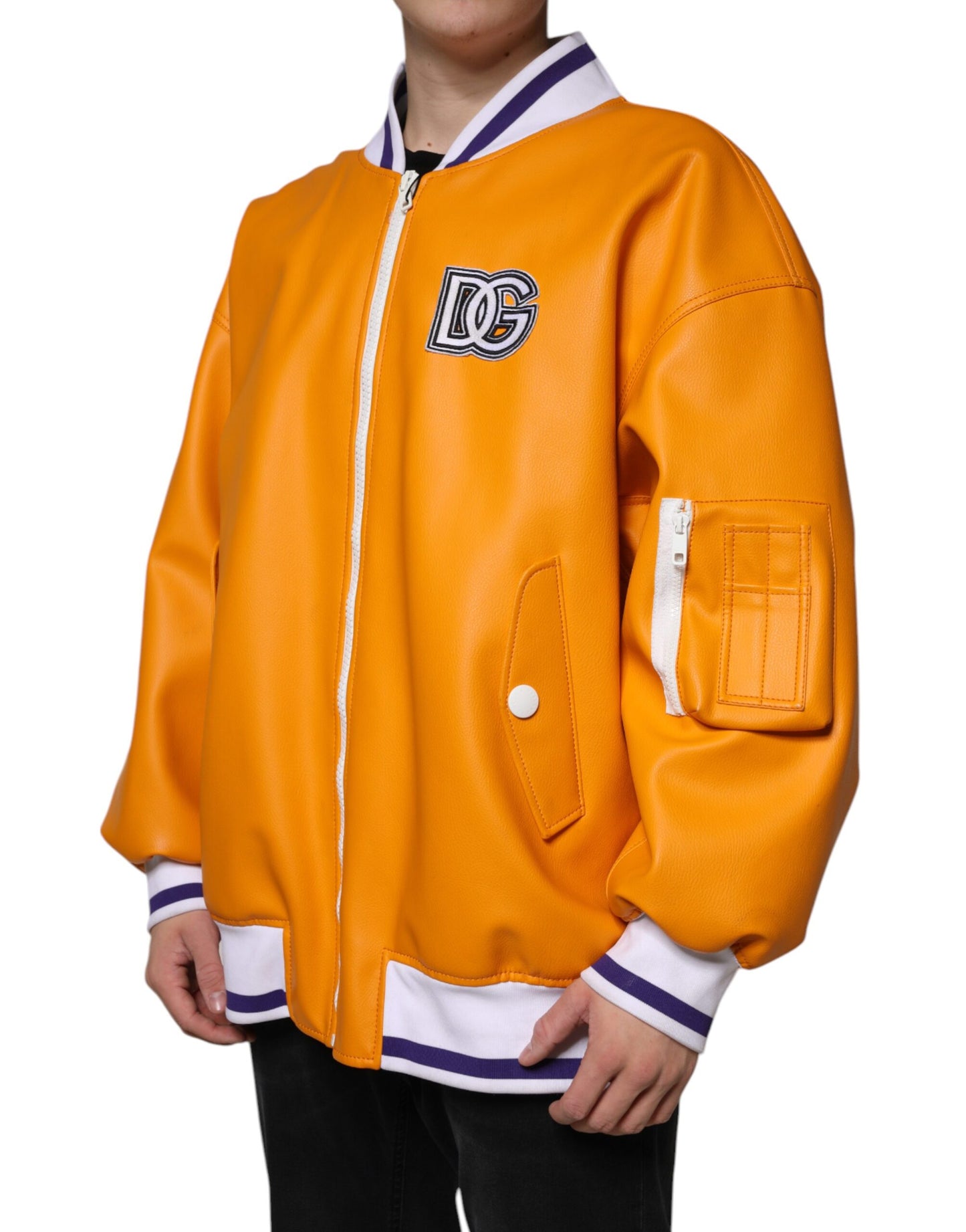 Dolce & Gabbana Orange White Full Zip Jersey Bomber Jacket by Dolce & Gabbana