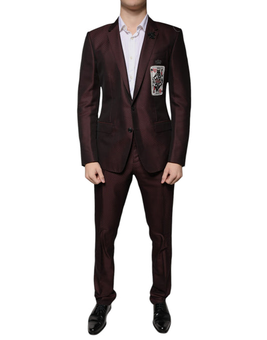 Costume habillé 2 pièces Dolce &amp; Gabbana Maroon Deck Card Crown