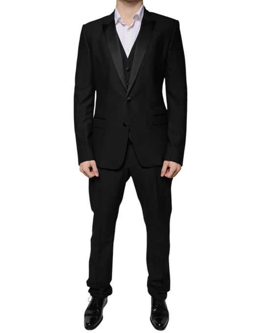 Costume 3 pièces slim fit en laine noire Dolce &amp; Gabbana