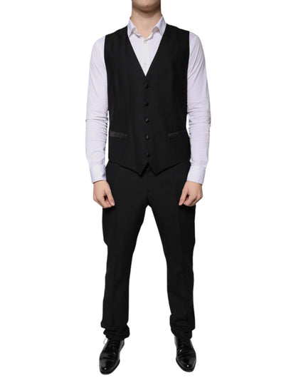 Dolce & Gabbana Black Wool 3 Piece Slim Fit Formal Suit by Dolce & Gabbana