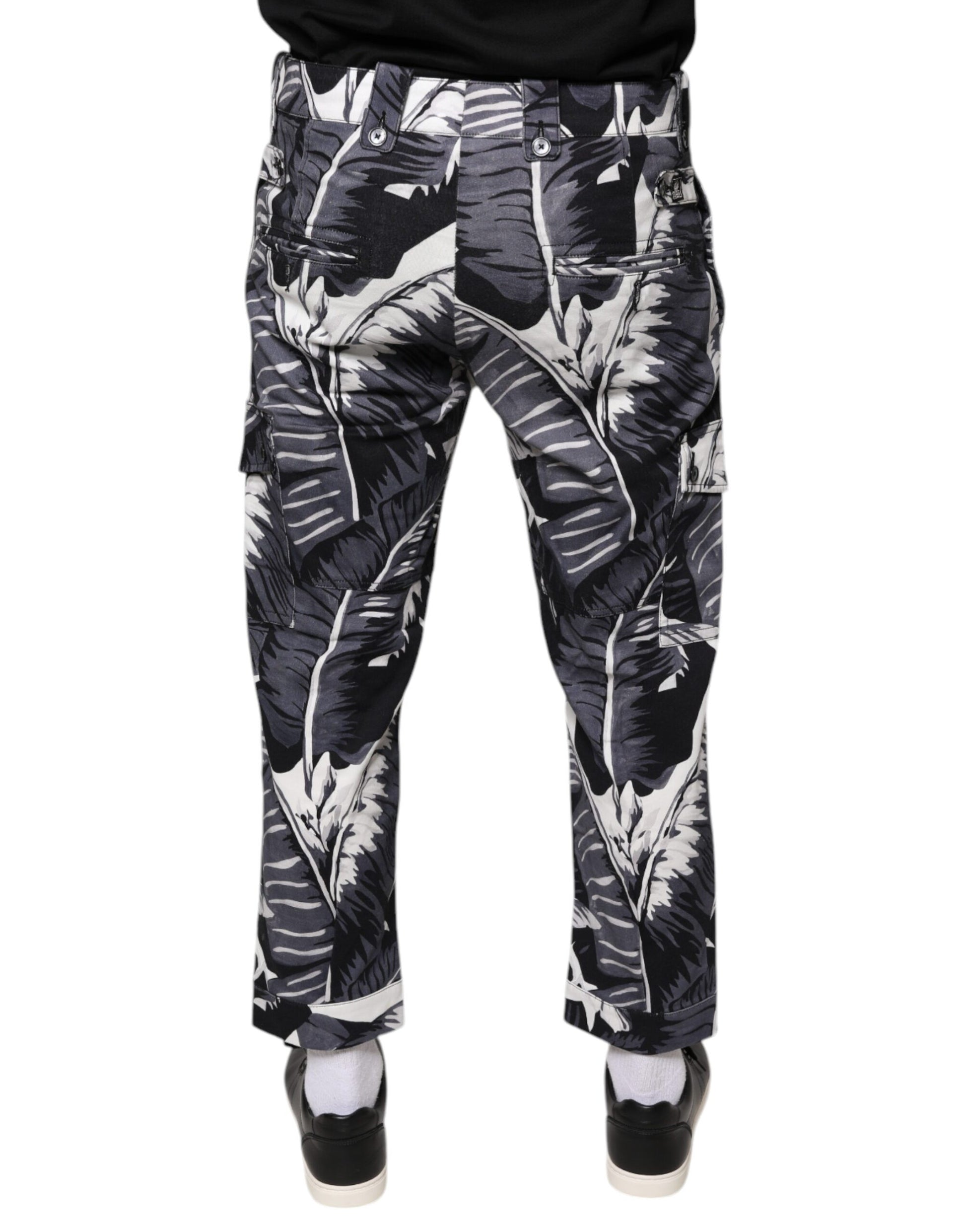 Dolce & Gabbana Gray Banana Leaf Cotton Stretch Capri Pants by Dolce & Gabbana