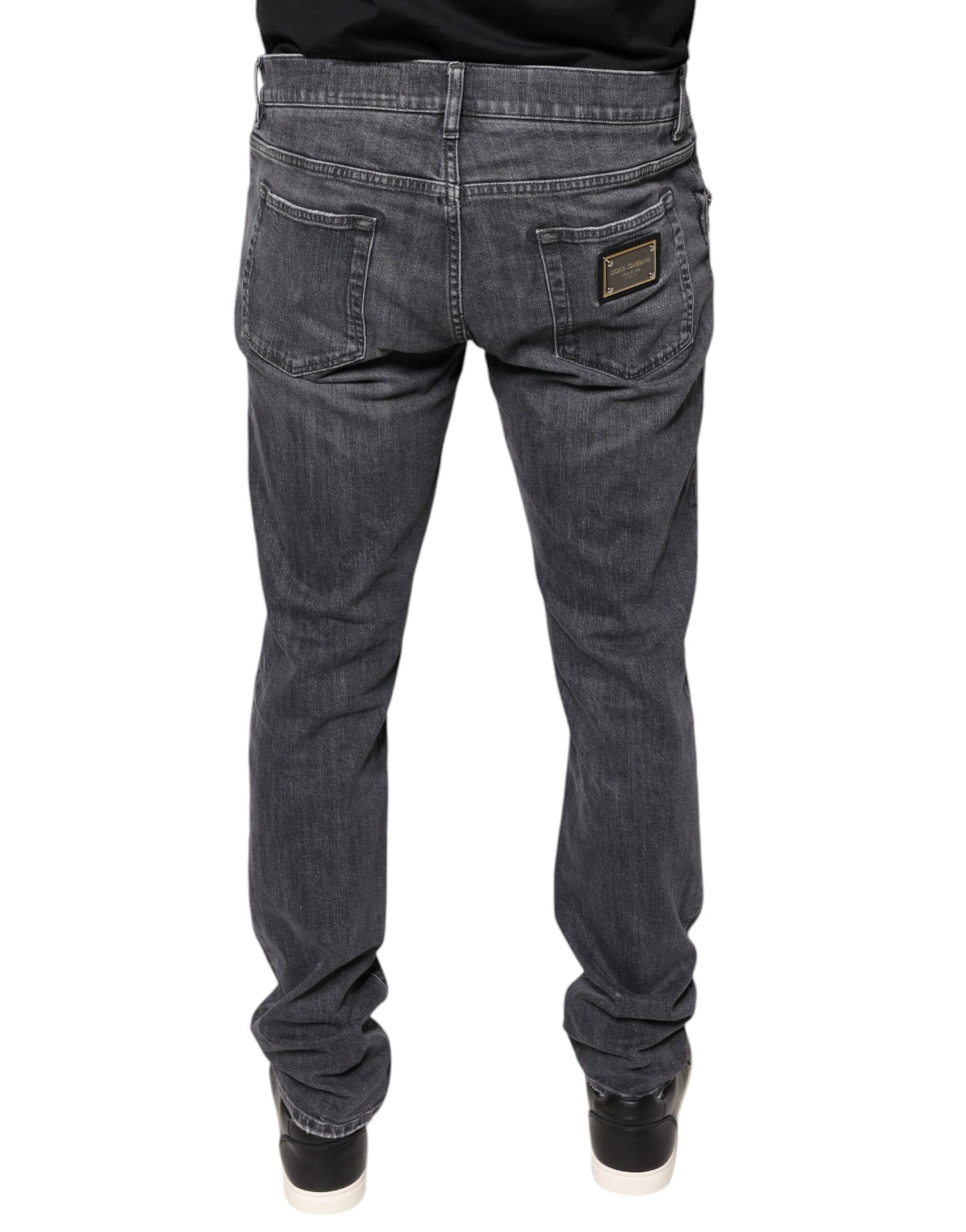 Dolce & Gabbana Dark Gray Tattered Cotton Skinny Denim Jeans by Dolce & Gabbana