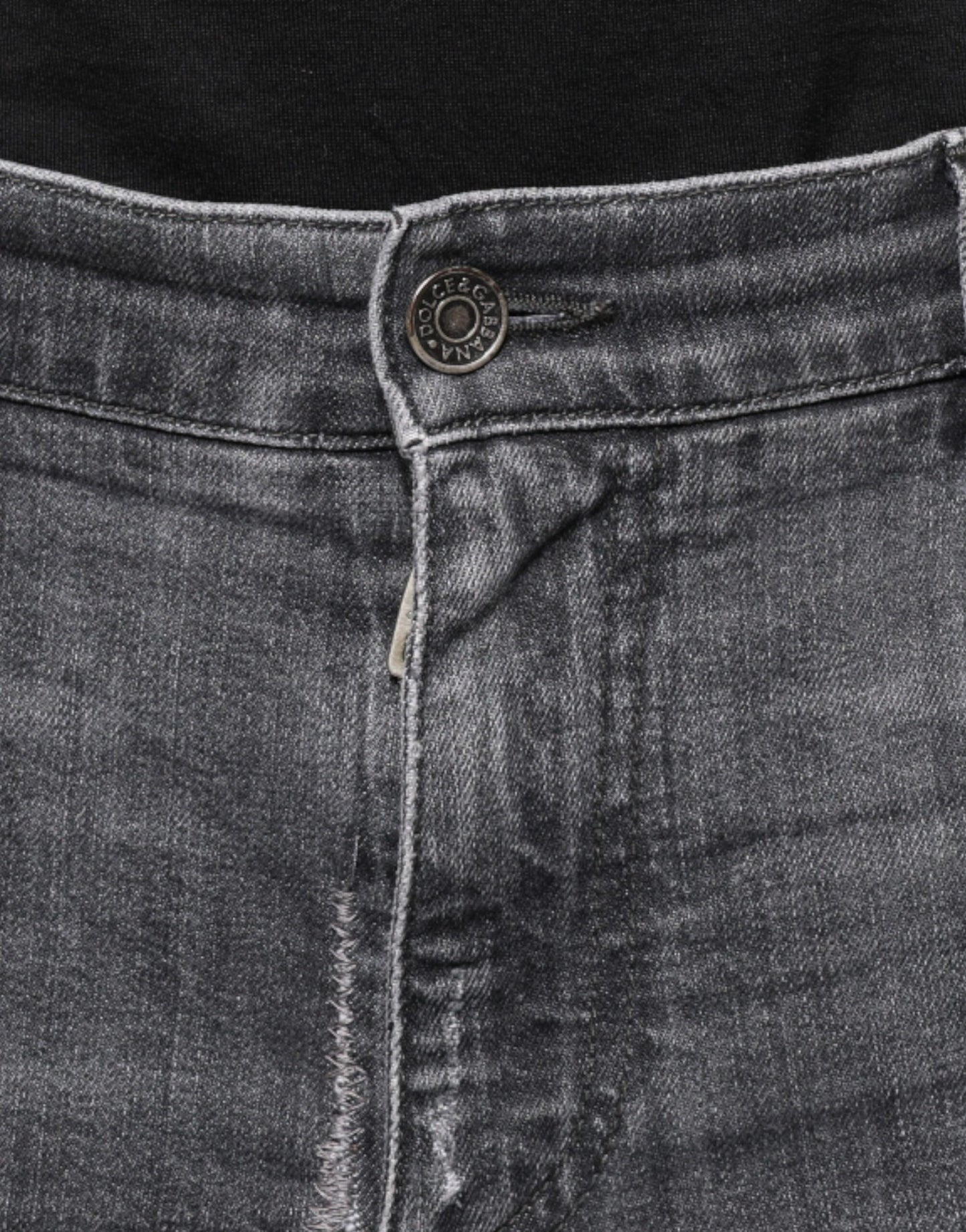 Dolce & Gabbana Dark Gray Tattered Cotton Skinny Denim Jeans by Dolce & Gabbana