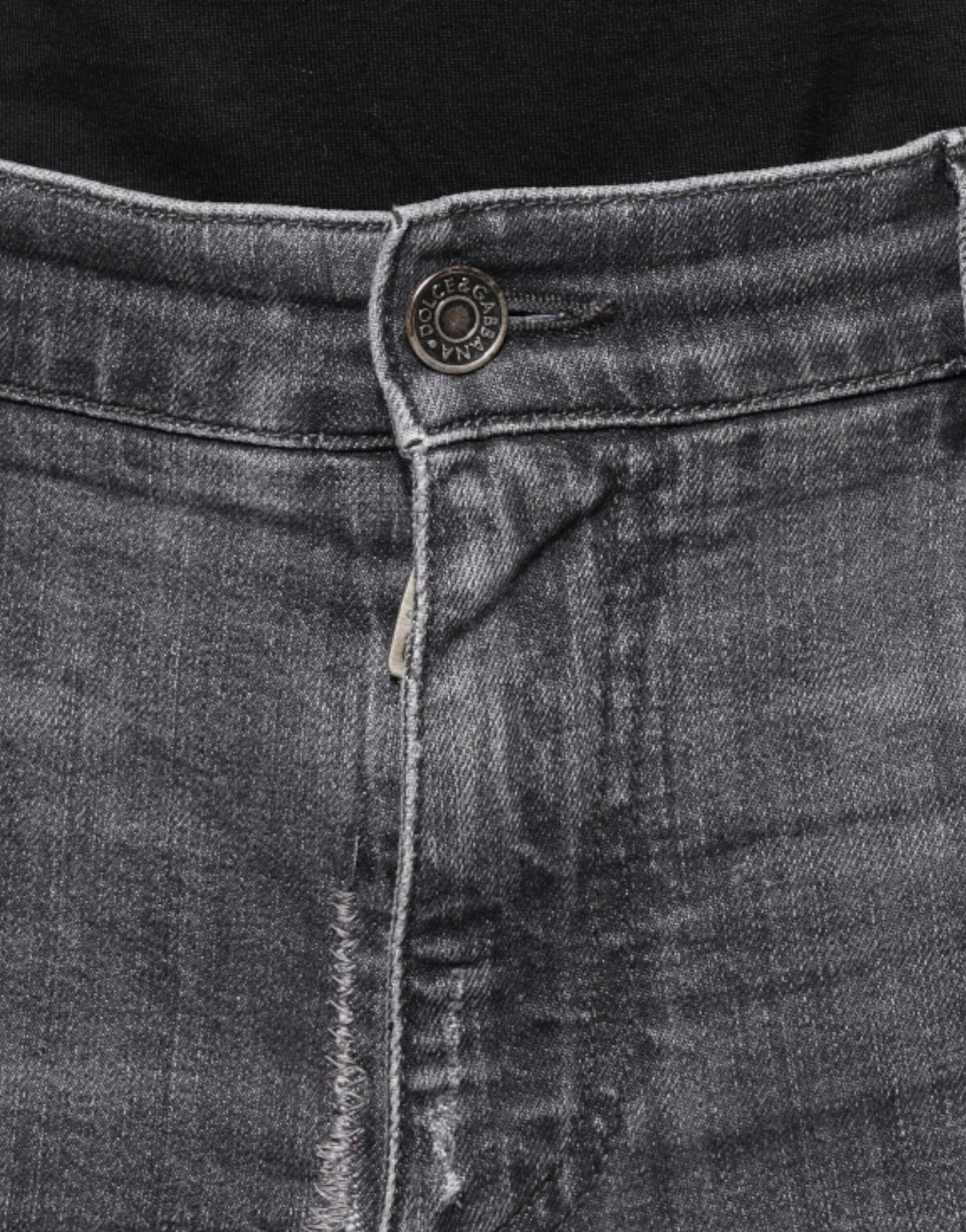 Dolce & Gabbana Dark Gray Tattered Cotton Skinny Denim Jeans by Dolce & Gabbana