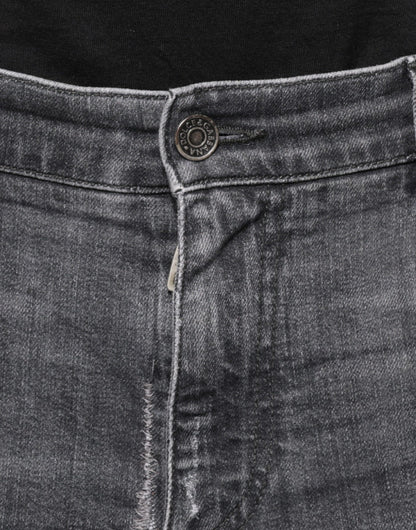 Dolce & Gabbana Dark Gray Tattered Cotton Skinny Denim Jeans by Dolce & Gabbana