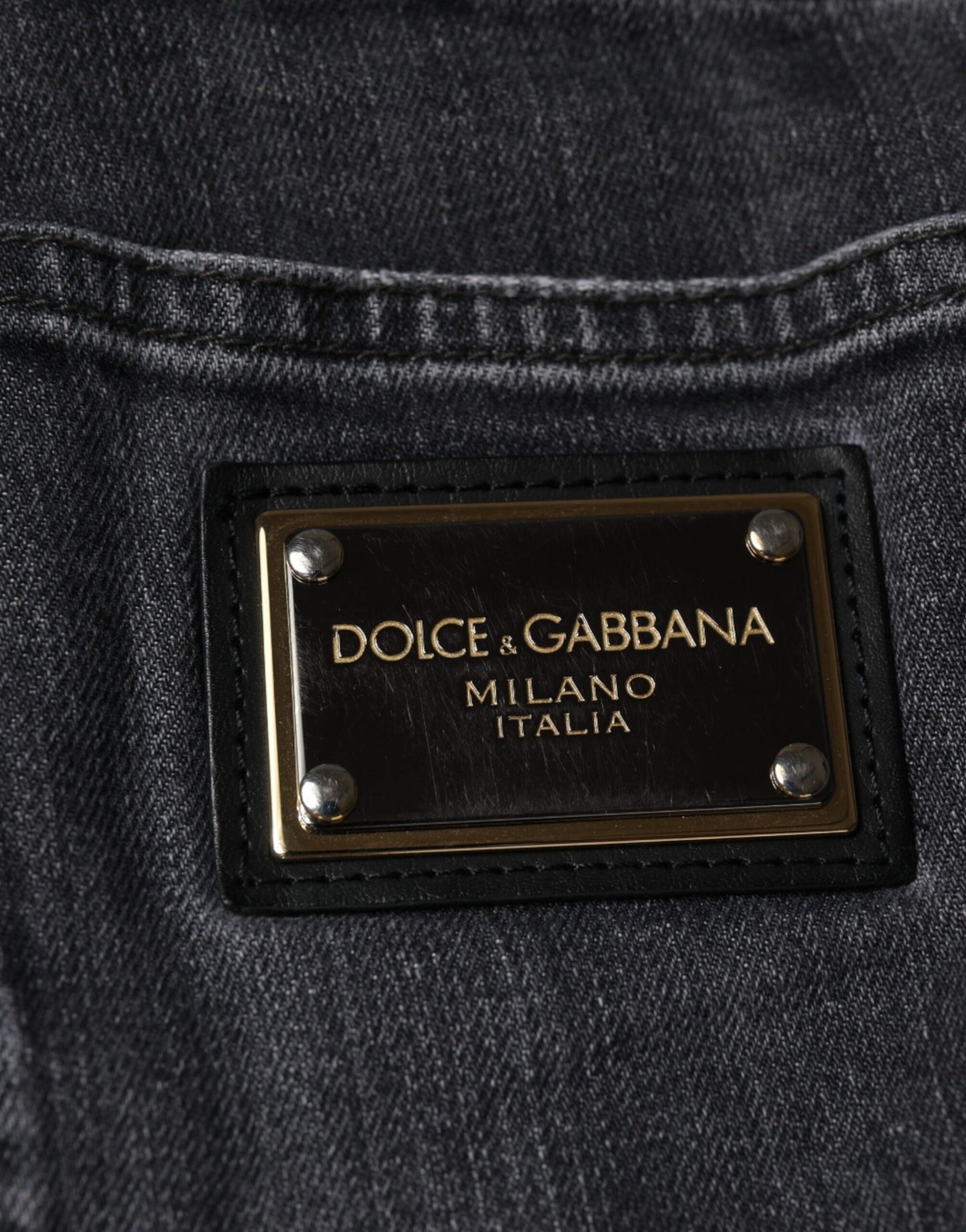 Dolce & Gabbana Dark Gray Tattered Cotton Skinny Denim Jeans by Dolce & Gabbana