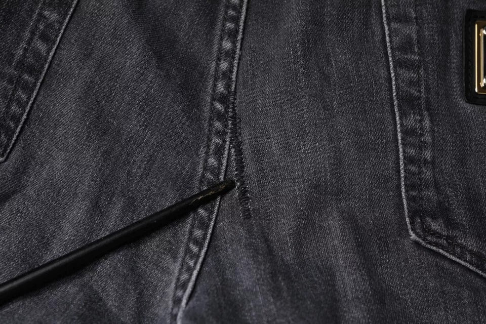 Dolce & Gabbana Dark Gray Tattered Cotton Skinny Denim Jeans by Dolce & Gabbana
