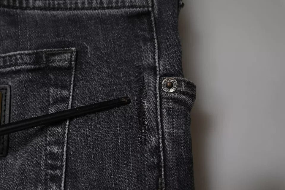 Dolce & Gabbana Dark Gray Tattered Cotton Skinny Denim Jeans by Dolce & Gabbana