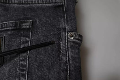 Dolce & Gabbana Dark Gray Tattered Cotton Skinny Denim Jeans by Dolce & Gabbana