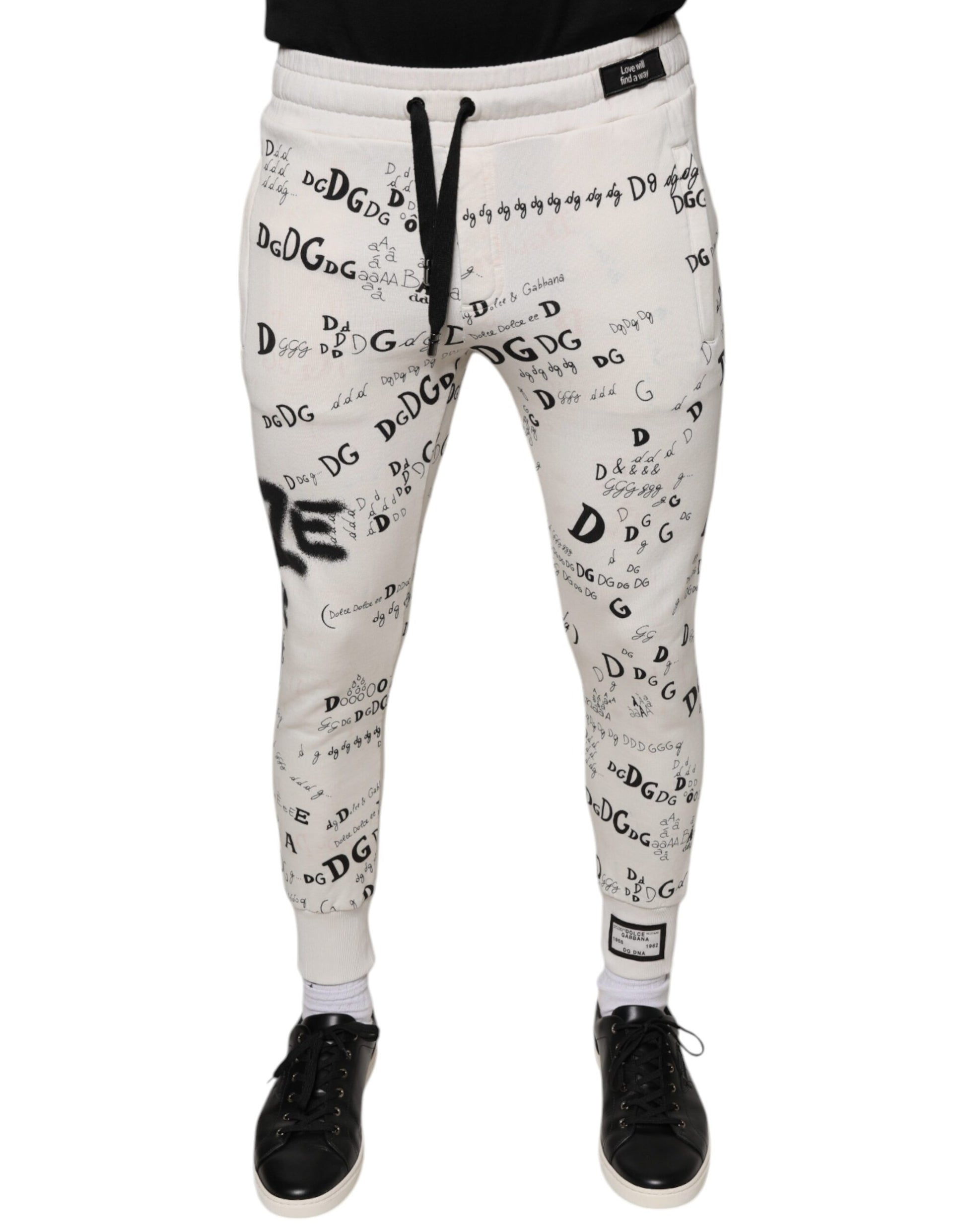 Dolce & Gabbana White Printed Cotton Jogger Sweatpants Pants by Dolce & Gabbana