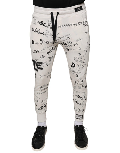 Dolce & Gabbana White Printed Cotton Jogger Sweatpants Pants by Dolce & Gabbana