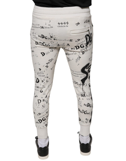 Dolce & Gabbana White Printed Cotton Jogger Sweatpants Pants by Dolce & Gabbana