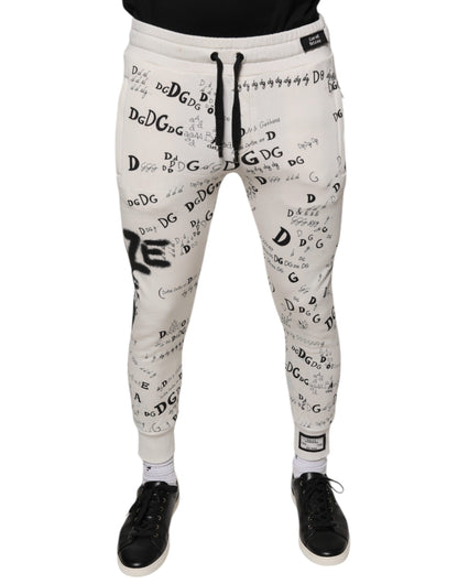 Dolce & Gabbana White Printed Cotton Jogger Sweatpants Pants by Dolce & Gabbana