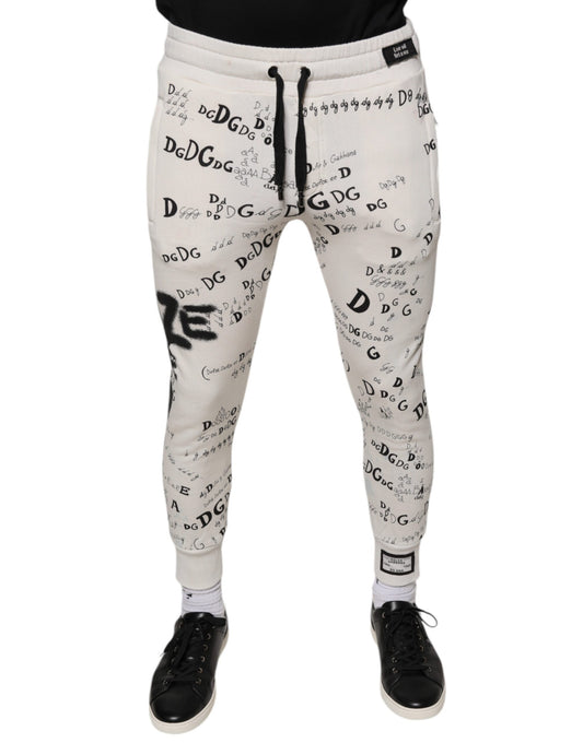 Dolce & Gabbana White Printed Cotton Jogger Sweatpants Pants by Dolce & Gabbana