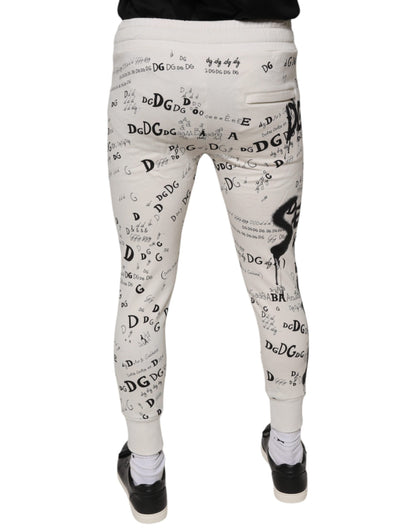 Dolce & Gabbana White Printed Cotton Jogger Sweatpants Pants by Dolce & Gabbana