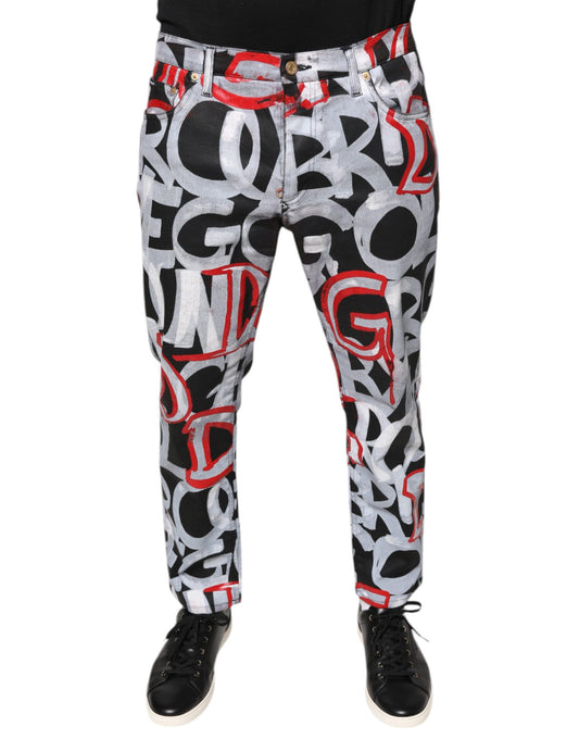 Dolce & Gabbana Multicolor Cotton Monogram Skinny Denim Jeans by Dolce & Gabbana