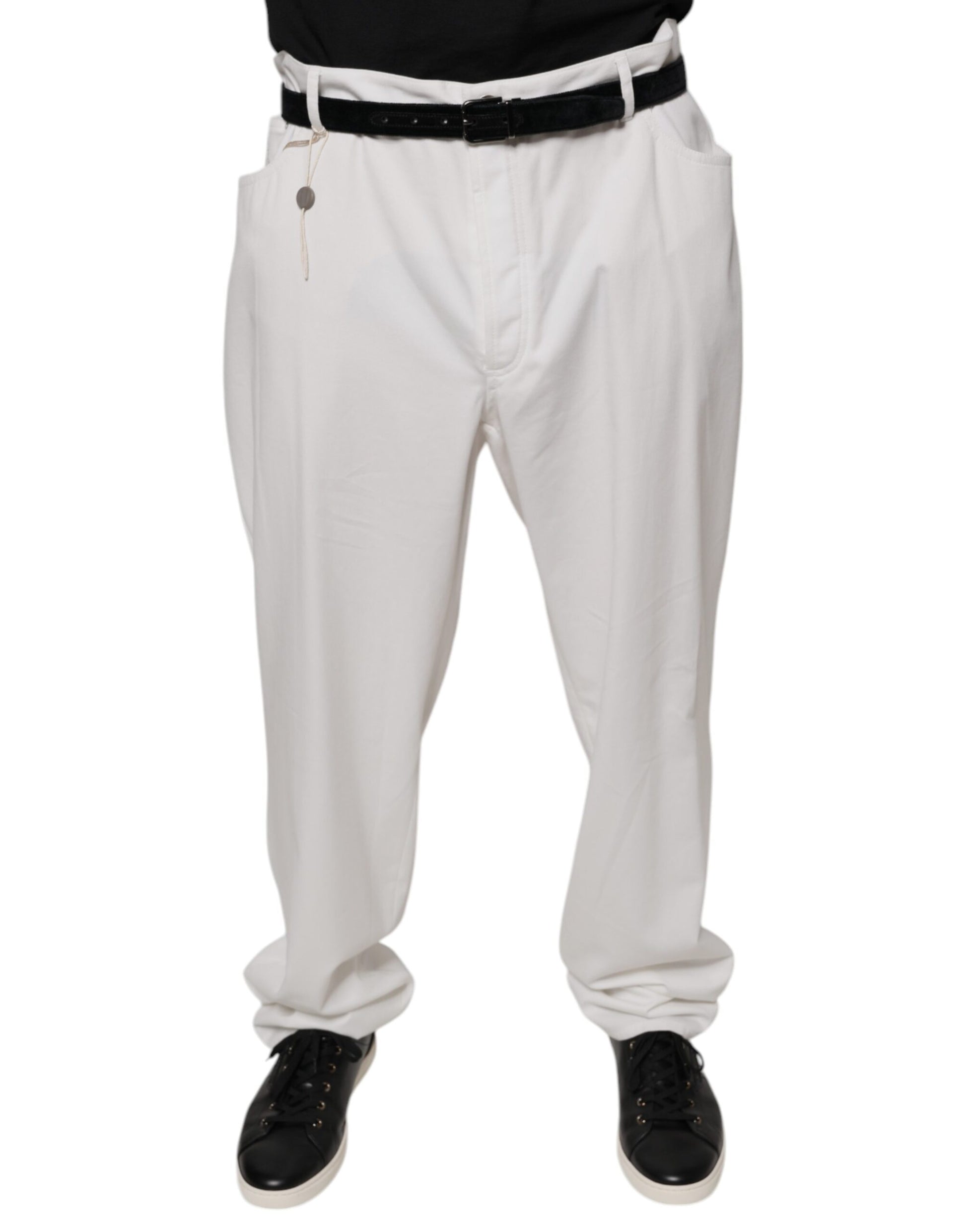 Brunello Cucinelli White Cotton Men Dress Tapered Pants by Brunello Cucinelli