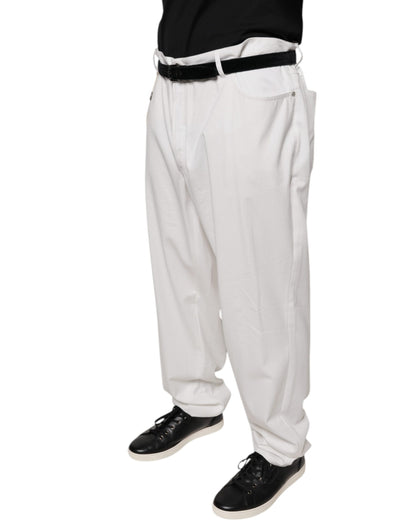 Brunello Cucinelli White Cotton Men Dress Tapered Pants by Brunello Cucinelli