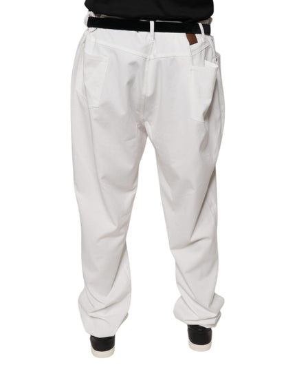 Brunello Cucinelli White Cotton Men Dress Tapered Pants by Brunello Cucinelli