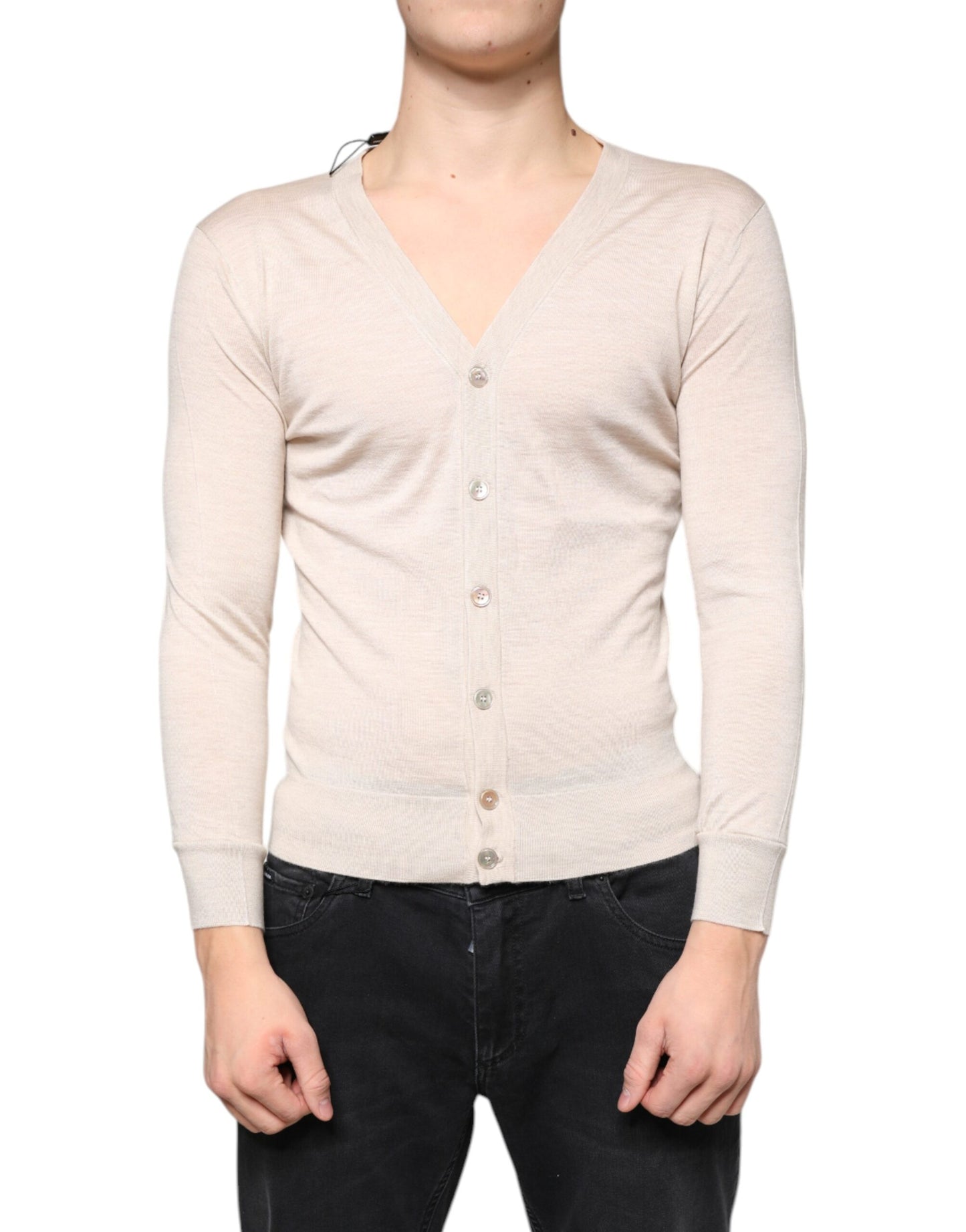 Dolce & Gabbana Beige Cashmere Button Down Cardigan Sweater by Dolce & Gabbana
