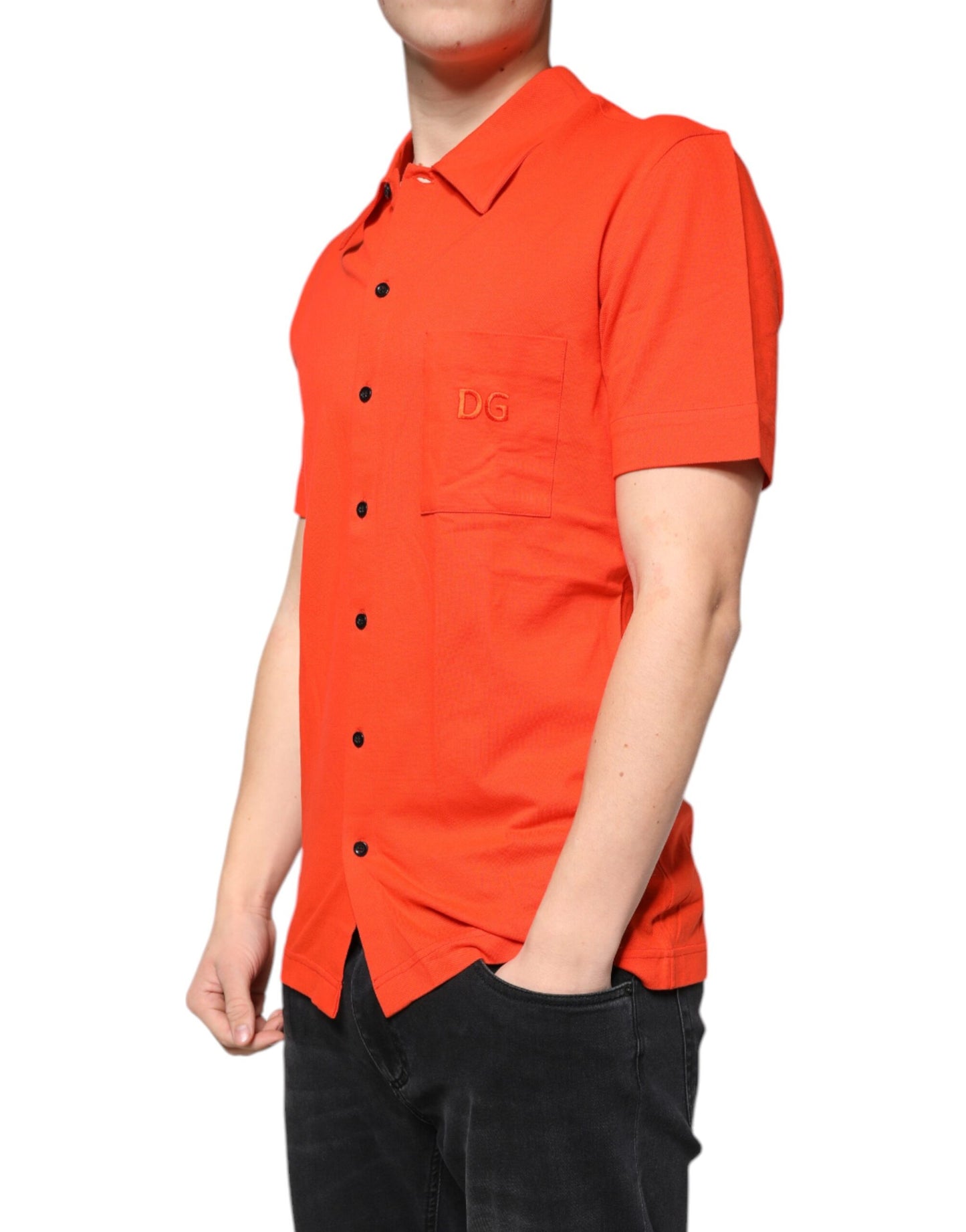 Dolce & Gabbana Orange Cotton Button Down Casual Polo Shirt by Dolce & Gabbana