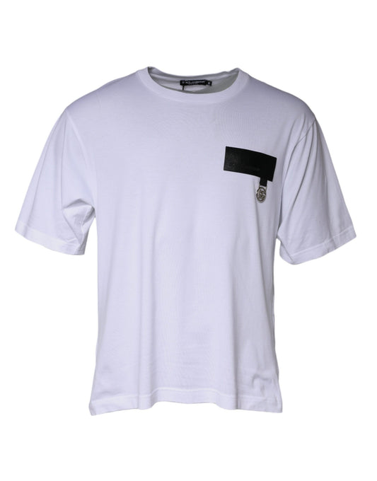 Dolce & Gabbana White Logo Patch Cotton Crew Neck T-shirt by Dolce & Gabbana