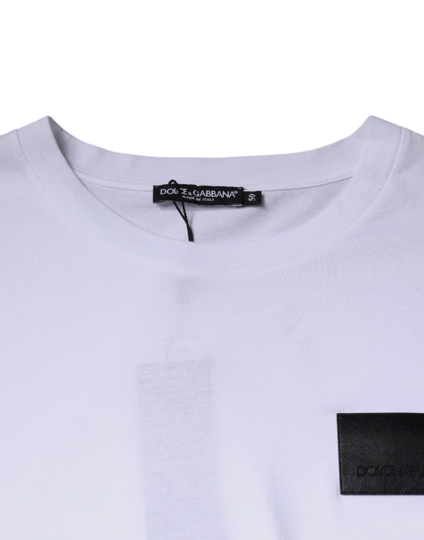Dolce & Gabbana White Logo Patch Cotton Crew Neck T-shirt by Dolce & Gabbana