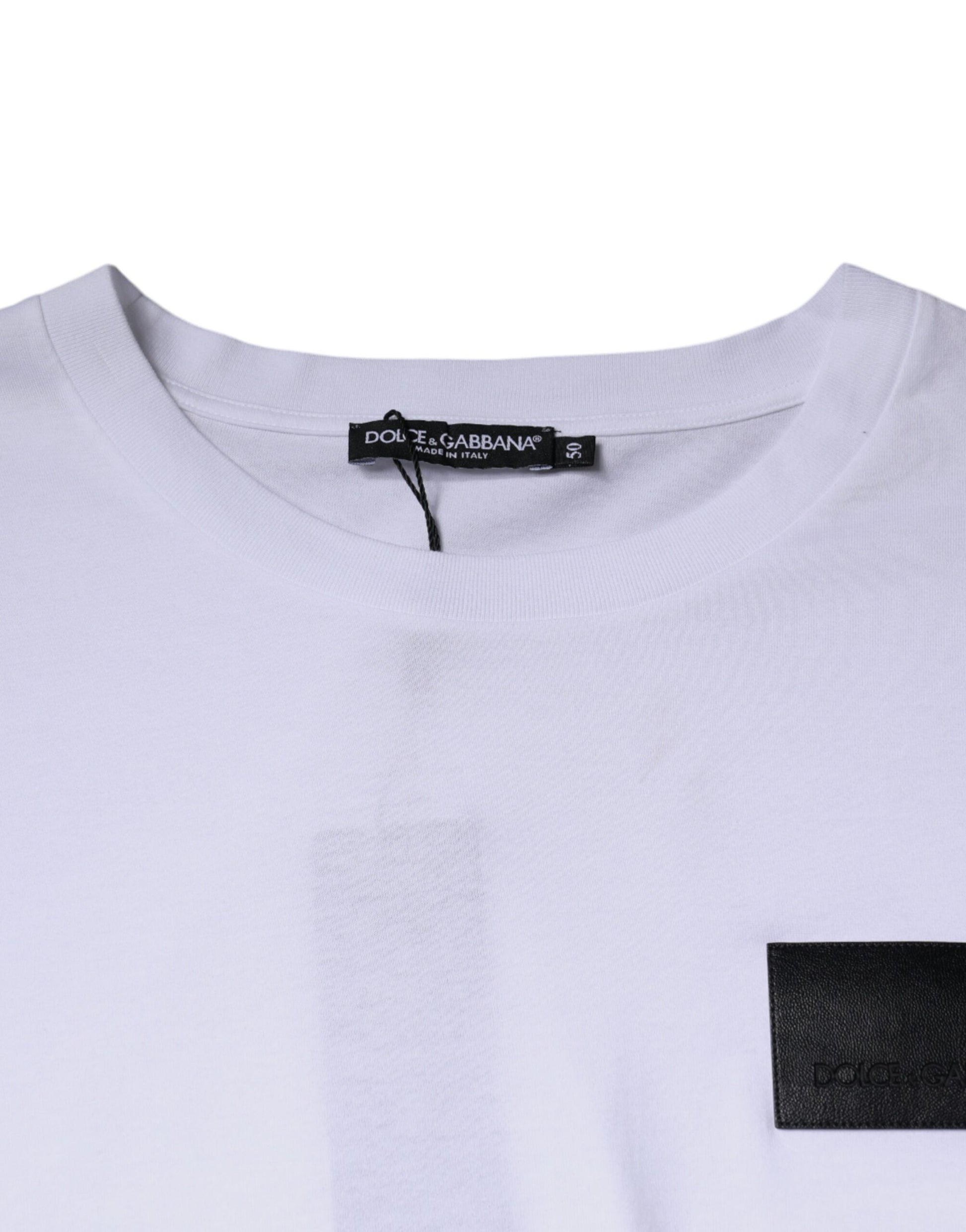 Dolce & Gabbana White Logo Patch Cotton Crew Neck T-shirt by Dolce & Gabbana