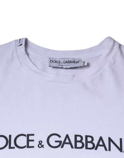 Dolce & Gabbana White Logo Print Cotton Crew Neck T-shirt by Dolce & Gabbana