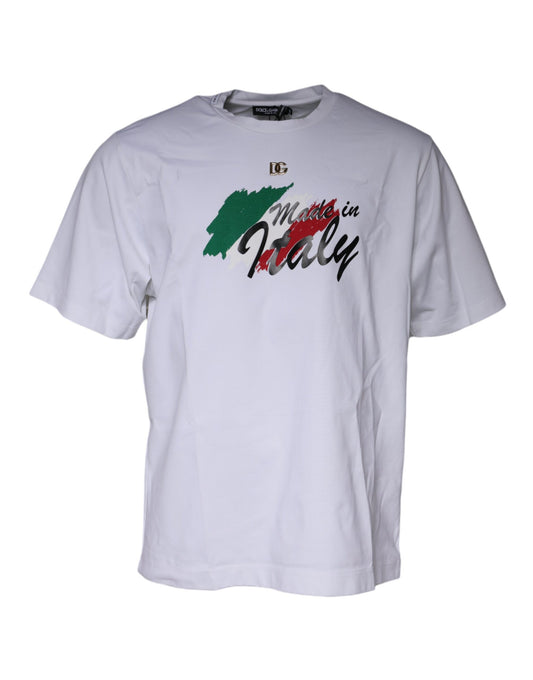 Dolce & Gabbana White Graphic Print Cotton Crew Neck T-shirt by Dolce & Gabbana