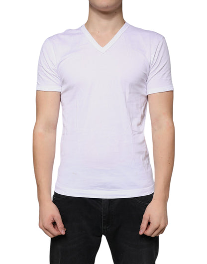 Dolce & Gabbana White Cotton V-neck Short Sleeves T-shirt by Dolce & Gabbana